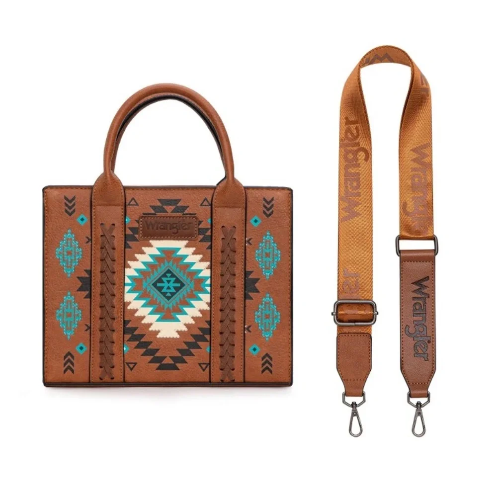 Wrangler Aztec Pattern Print Tote Bag Brown NWT